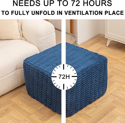 Asuprui Round Square Pouf Ottoman Foot Rest – Lightweight Modern Footstool with Plush Foam Filling, Perfect for Living Room Decor & Cozy Comfort – 20x20x14 Inch Chic Accent Piece (Navy Blue)