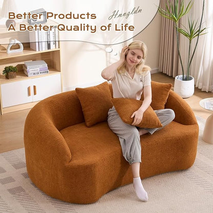 66" Curved Loveseat Sofa for Small Space, Boneless Chenille Boucle Cloud Couch, Luxury Extra High Back & Deep Seat, Oversized Comfort with No Assembly Required for Office, Dorm (Orange)