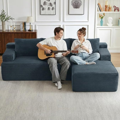 96" Cloud Sectional Couch with L-Shape Chaise, Modular Comfy Sofa Chaise Longue, Upholstered Corduroy Couches Sleeper with Deep Seat for Living Room Bedroom, No Assembly Required(Grey, Right Facing)