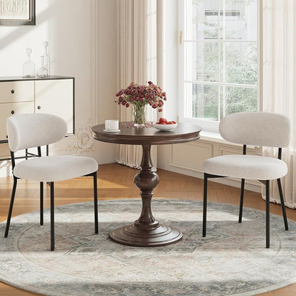 Upholstered Dining Chairs Set of 2, Modern Fabric Kitchen Chairs with Curved Backrest and Cushioned Seat, Sturdy Metal Legs, Comfortable Accent Chairs for Kitchen Dining Room, Living Room,Beige