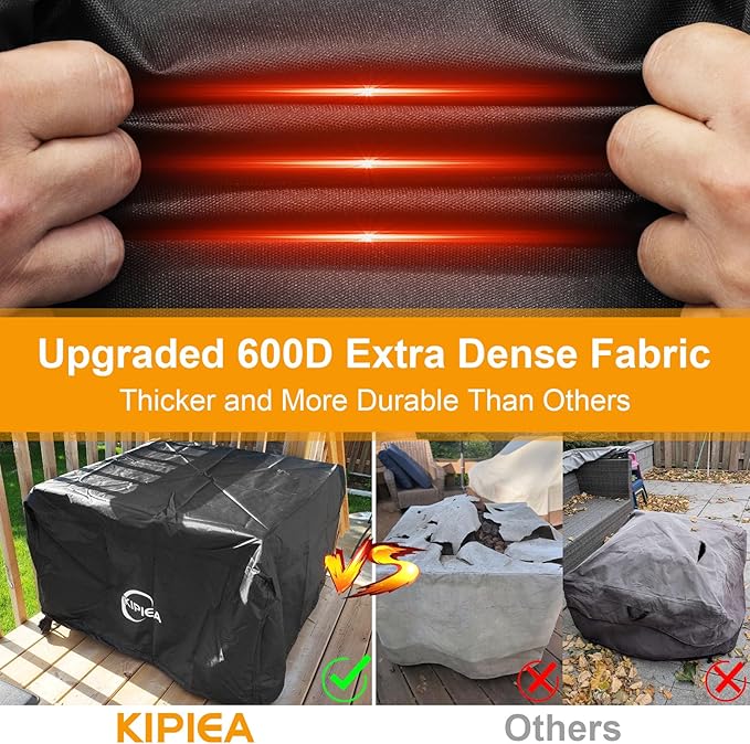 Kipiea Square Fire Pit Cover, Upgraded 600D Strong Tear Resistant, 50" L x 50" W x 24" H Super Waterproof Fire Pit Table Cover, UPF 50+ Outdoor Firepit Cover Square Fading Resistant
