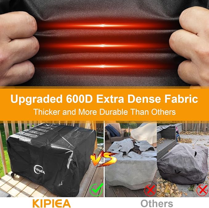 Kipiea Square Fire Pit Cover, Upgraded 600D Strong Tear Resistant, 32" L x 32" W x 20" H Super Waterproof Fire Pit Table Cover, UPF 50+ Outdoor Firepit Cover Square Fading Resistant