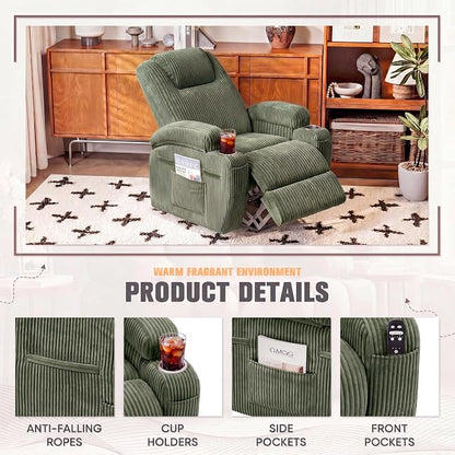 Flamaker Power Lift Recliner Chair Electric Lift Recliner for Elderly Power Lift Recliner Chair with Cup Holders Side Pockets for Living Room (Corduroy, Green)