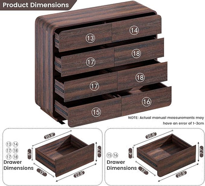Standifurno Modern 8 Drawer Dresser, 47- Inch Wood Chest of Drawers with Large Storage, Walnut Dresser Closet for Bedroom, Living Room, Nursery.