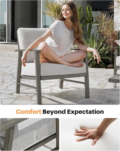2 Pieces Outdoor Patio Chairs, Outdoor Aluminum Armchair Conversation Set with Thick Cushions, All Weather Patio Furniture Sofa Chairs Set for Garden, Poolside, Lawn, Limed Oak