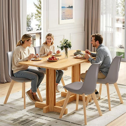 VECELO Dining Chairs Set of 4, Mid-Century Modern Kitchen & Dining Room Chairs, PU Leather Upholstered Seat, Solid Wood Legs, Armless, Non-Slip Feet, Grey
