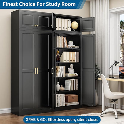 86" Tall Black Metal Storage Cabinet with Doors and 4 Adjustable Shelves, Heavy Duty Steel Pantry Cabinet for Garage, Kitchen, Extra Large Industrial Cupboard (2 Packages)