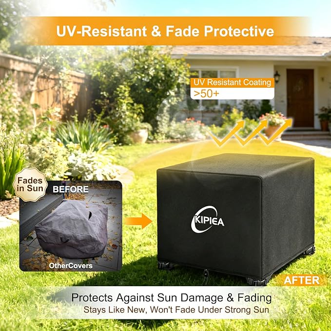 Kipiea Square Fire Pit Cover, Upgraded 600D Strong Tear Resistant, 40" L x 40" W x 24" H Super Waterproof Fire Pit Table Cover, UPF 50+ Outdoor Firepit Cover Square Fading Resistant