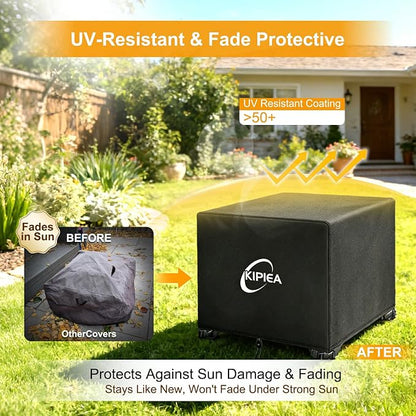 Kipiea Square Fire Pit Cover, Upgraded 600D Strong Tear Resistant, 32" L x 32" W x 24" H 100% Waterproof Fire Pit Table Cover, UPF 50+ Outdoor Firepit Cover Square Fading Resistant