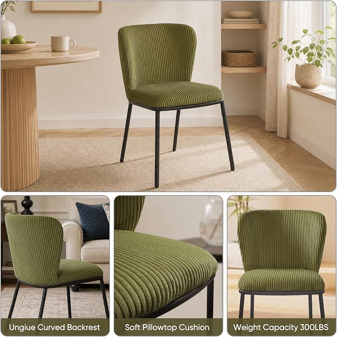 SIMTONAL Dining Chairs Set of 6, Dining Chair, Thickened Cushion, Corduroy Fabric, Easy to Clean & Assemble, for Dining Room/Living Room/Office, Green