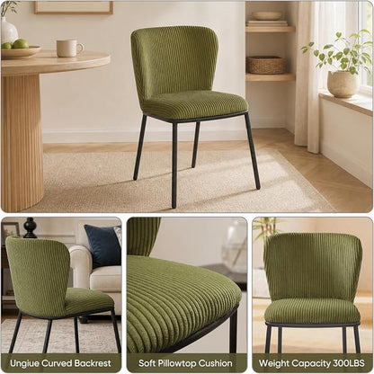 SIMTONAL Modern Dining Chairs Set of 4, Dining Chairs, Corduroy Fabric, Thickened Cushion, Easy to Clean & Assemble, for Dining Room/Living Room/Office, Green