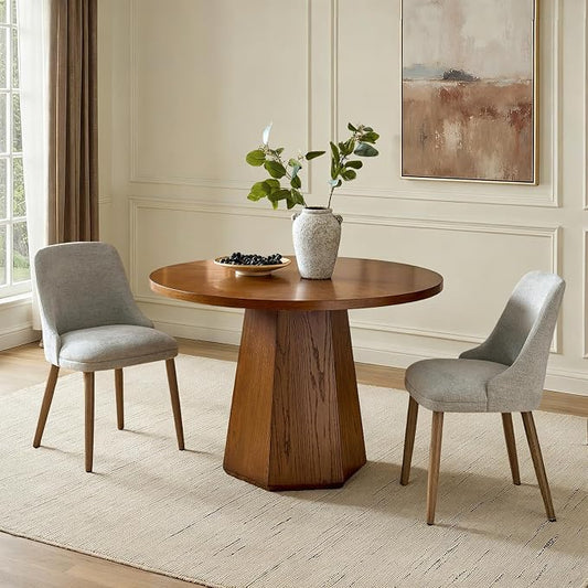 Upholstered Dining Chairs Set of 2, Fabric Dining Room Chairs with Curved Backrest, Solid Wood Legs, Modern Kitchen Chairs for Dining Room Living Room, Grey