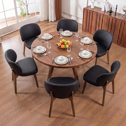 YOUNIKE Dining Chairs Set of 6 Modern Kitchen Dining Room Chairs Black | Faux Leather Upholstered Armless Side Accent Chair with Back Wide Padded Seat Wooden Leg, Soft, Waterproof, Comfortable