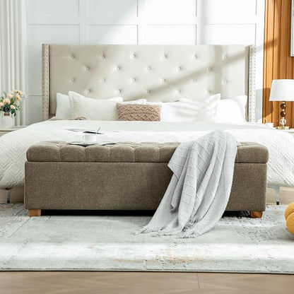 60.2" Storage Bench, End of Bed Storage Benches, Chenille Fabric Upholstered Ottoman Bench with Safety Hinge for Living Room Entryway Bedroom Hallway