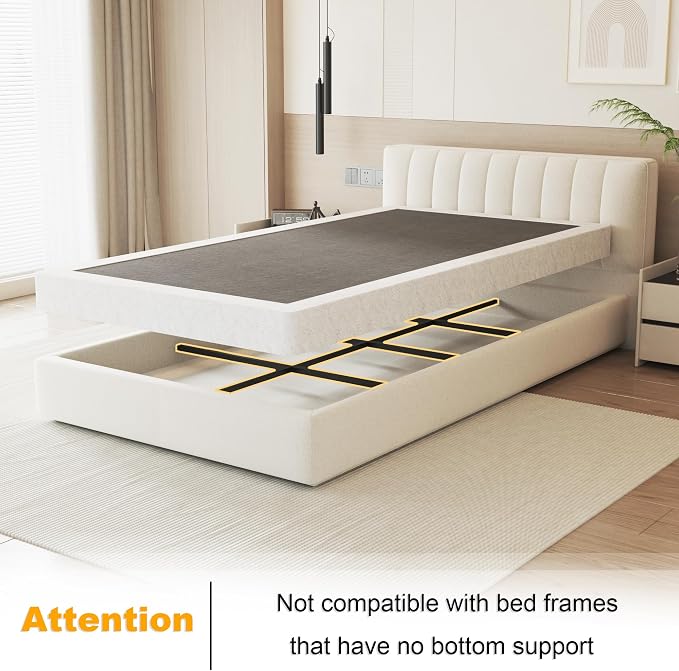 NHODIR Twin Box Spring 5 Inch Heavy Duty Box Spring Mattress Foundation, Metal Bed Base with Fabric Cover, Noise Free Easy Assembly