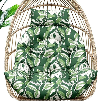 MAGIC ELEPHANT Egg Chair Cushion, Memory Foam Hanging Egg Chair Cushion Replacement, Indoor Outdoor Hammock Basket Swing Cushion with Headrest (Forest Green Tulip)