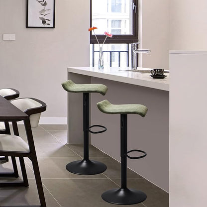 Finnhomy Bar Stools Set of 2 Counter Height, Swivel Barstools with Footrest and Backless, Height Adjustable Modern Bar stools for Kitchen, Vintage Leather, Retro Green