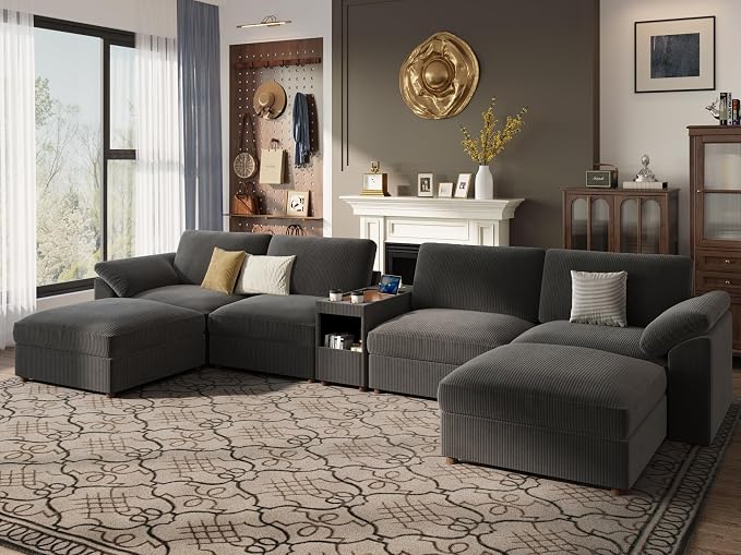 EASE MOOSE Oversized U Shape Sectional Modular Sofa, Extra Large Deep Seat Couch Modular Removable Washable Sectional Couch,Grey