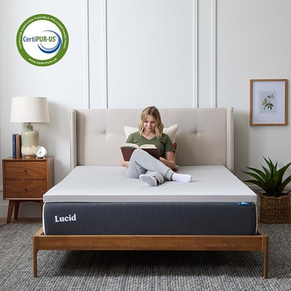 Lucid 2 Inch Bamboo Charcoal Infused Memory Foam Mattress Topper - Twin XL Size – Moisture and Odor Control - Ventilated - Plush Feel, Pressure-Relieving Bed Topper – CertiPur Certified