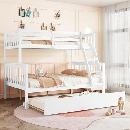 Harper & Bright Designs Convertible Wood Twin-Over-Full Bunk Bed with Trundle and Ladder - Can Be Divided Into Two Platform Beds, White