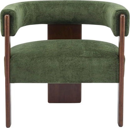 Christopher Knight Home Nettie Modern Accent Chair for Living Room, Velvet Fabric Single Lounge Sofa Chair with Wooden Frame, Comfy Reading Chair for Bedroom, Lounge Armchair with Cushion, Olive Green