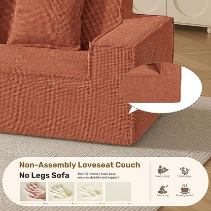 Luxanimarion 77'' Modern Small Loveseat, No Assembly Required Cloud Sofa Cloud Sofa Boneless Couches with 2 pcs Pillows for Living Room, Apartment(Polar Fleece-Brown)
