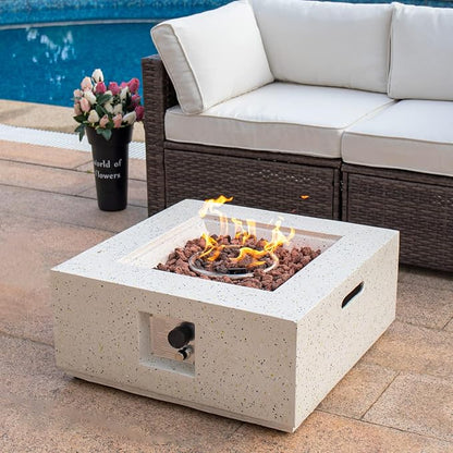 COSIEST Outdoor Propane Fire Pit Coffee Table, 28-inch Terrazzo Square Base Patio Heater w Certified, 40,000 BTU Stainless Steel Burner, Free Lava Rocks and Rain Cover