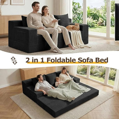 cidludto Convertible Sofa Bed, 78" Oversized Boneless Loveseat Couch 2 in 1 Foldable Futn Bed Couch in A Box, Folding Sofa Chair for Living Room, No Assembly Required, Black