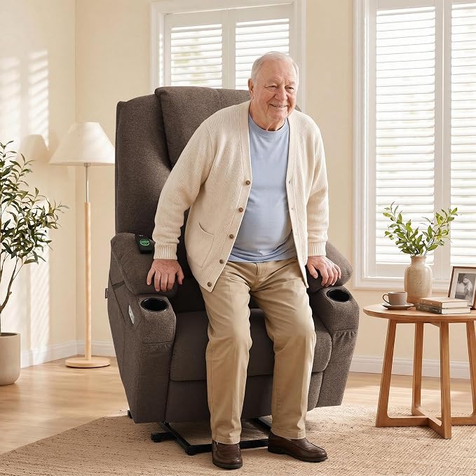 MCombo Power Lift Recliner Chair for Elderly R7510(Brown, Large-Wide) | Oversized for Big and Tall, Heat and Massage, USB& Type C Charging Port, FSC Certified