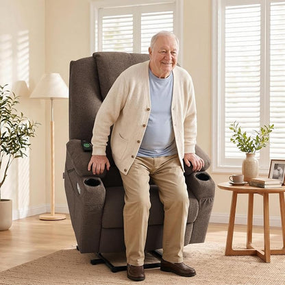 MCombo Power Lift Recliner Chair for Elderly R7510(Brown, Large-Wide) | Oversized for Big and Tall, Heat and Massage, USB& Type C Charging Port, FSC Certified