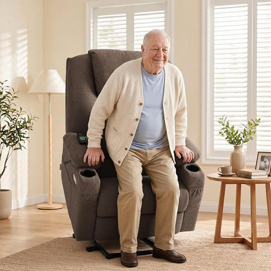 MCombo Power Lift Recliner Chair for Elderly R7510(Brown, Large-Wide) | Oversized for Big and Tall, Heat and Massage, USB& Type C Charging Port, FSC Certified