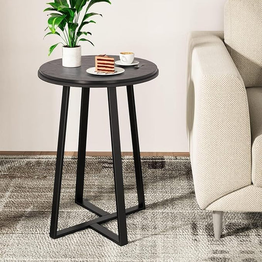 Dorriss Round End Table, Small Side Table Black Color MDF Top, Metal Frame Black, Tall End Side Table for Bed Room, Coffee Tea End Table for Living Room(Round Black)
