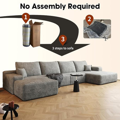 AUGOP 136" Sectional Couches for Living Room Modern Modular Sofa with L-Shape Couchs Upholstered Boneless Couch Deep Seat Sectional Couch with Chaise (Grey, Right Facing Chaise+3Seaters+Ottoman)