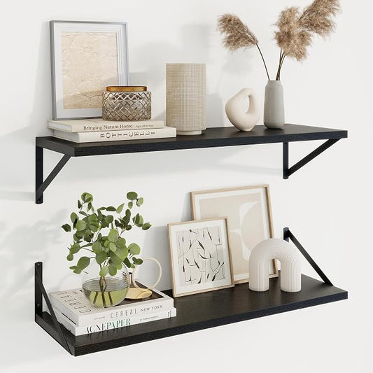 Axeman 30 Inch Floating Shelves | 10 Inch Deep Black Wall Shelves Set of 2 | 30" W x 10" D Black Wood Floating Shelves for Living Room Bathroom Kitchen