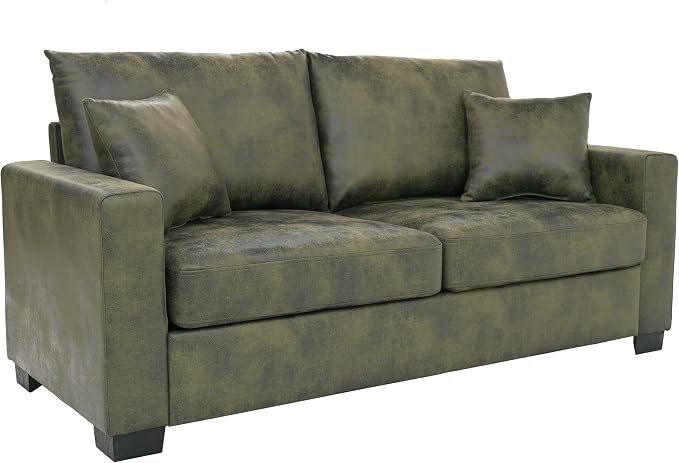 Ball & Cast 69" Loveseat Sofa, Modern Love Seat Couches for Living Room, Upholstered 2 Seater Small Couch with 2 Throw Pillows for Bedroom,Apartment,Office,Easy Assembly,Olive Green
