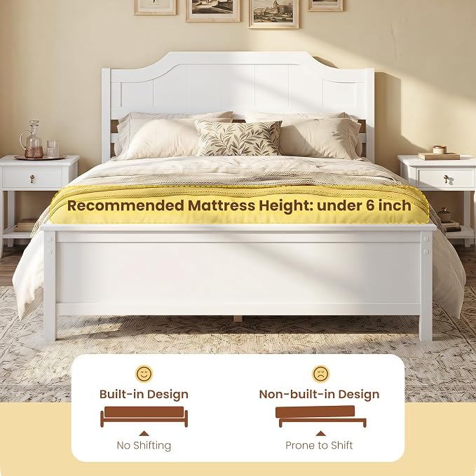 Giantex Full Size Wooden Bed Frame with Headboard, Wood Slat Support | Farmhouse Platform Bed with Heavy Duty Mattress Foundation, Under-Bed Storage, No Box Spring Needed, Easy Assembly (White)