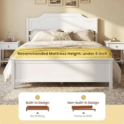 Giantex Full Size Wooden Bed Frame with Headboard, Wood Slat Support | Farmhouse Platform Bed with Heavy Duty Mattress Foundation, Under-Bed Storage, No Box Spring Needed, Easy Assembly (White)