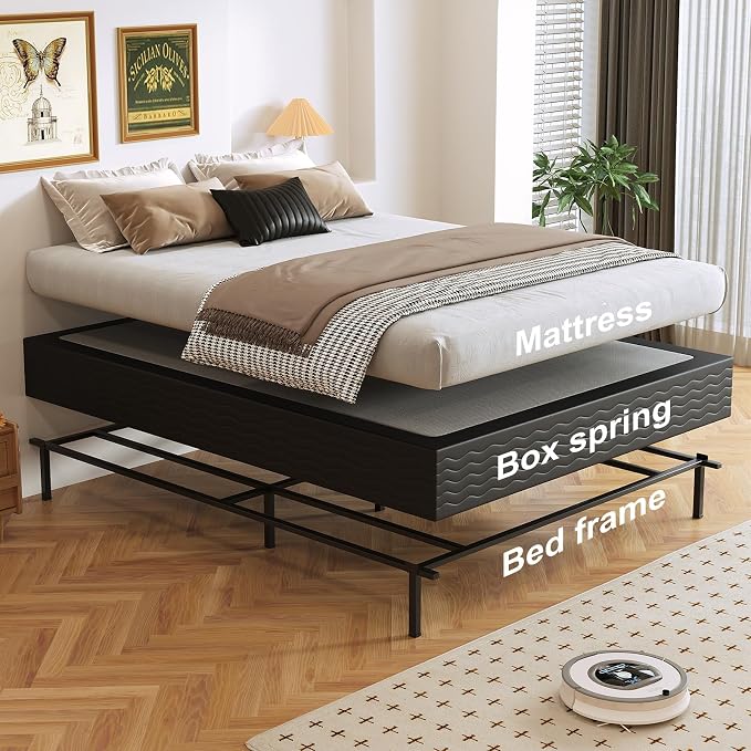 10 Inch High Profile Queen Box Spring, Heavy Duty Metal Frame Mattress Foundation with Fabric Cover, Easy Assembly, Noise-Free (10 Inch, Queen)