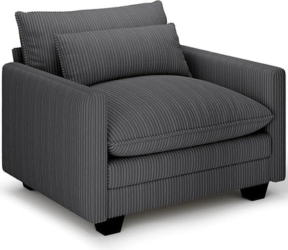 Gizoon Cloud Accent Chair with Washable Cover, Corduroy Single Sofa Chair with Comfy Deep Seat, Modern Armchair with Pillow for Living Room Bedroom, Gray