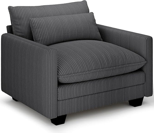 Gizoon Cloud Accent Chair with Washable Cover, Corduroy Single Sofa Chair with Comfy Deep Seat, Modern Armchair with Pillow for Living Room Bedroom, Gray