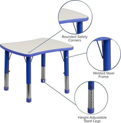 Flash Furniture 21.875''W x 26.625''L Rectangular Blue Plastic Height Adjustable Activity Table with Grey Top