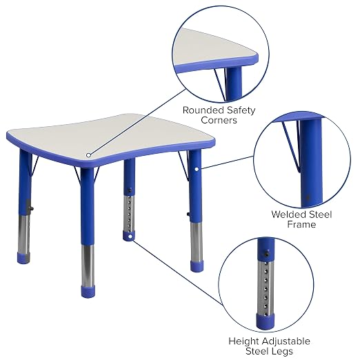 EMMA + OLIVER 21.875x26.625 Blue Plastic Height Adjustable Activity Table