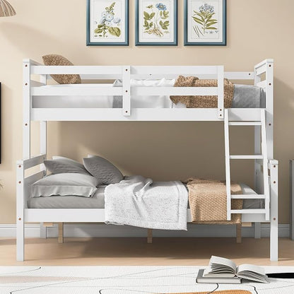 Merax Wooden Bunk Bed,Twin Over Full Bunk Bed with Ladder,Safety Guardrail,Can Be Separated into 2 Beds,Perfect for Bedroom,White
