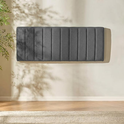 Hearth & Harbor Wall Mounted Full Headboard Only, Bed Headboard Full Size | Easy Assemble, Floating Peel and Stick, Upholstered, Channel Stitched, 3D Wall Panels, 5 Strips of 3M Tape Included, Grey