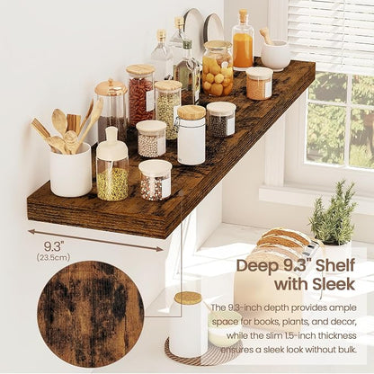 Vivelove Floating Shelves for Wall Mounted, 36 Inches Long Shelves, Display Shelf for Bathroom Living Room Kitchen Bedroom Office Farmhouse Home Decor, 36" X 9.3" X 1.5" - Set of 2, Rustic Brown