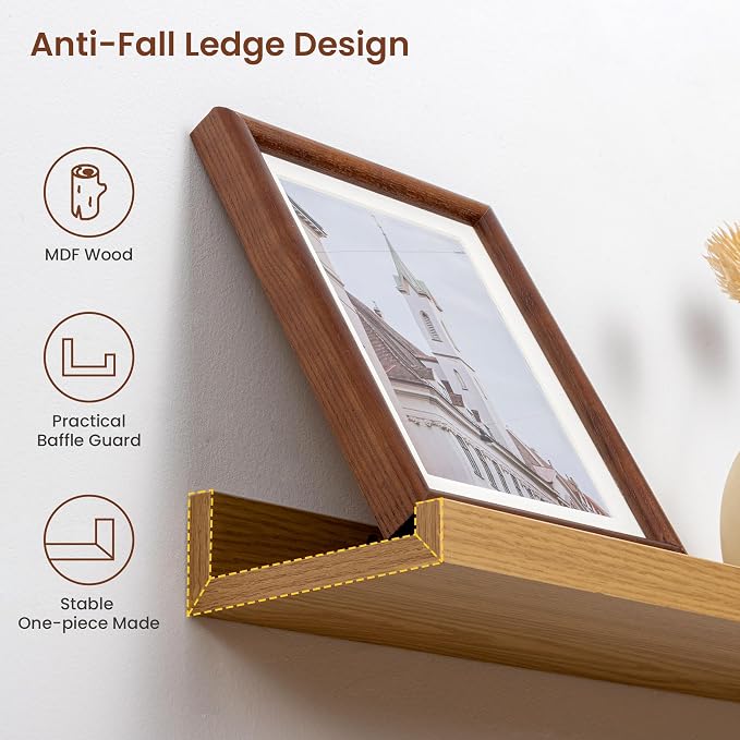 Axeman Picture Ledge Shelf | 55 Inch Oak Floating Shelves Set of 4 | Rustic Wood Wall Shelves with Lip | 55" Oak Picture Shelves for Wall with Ledge | Photo Shelves