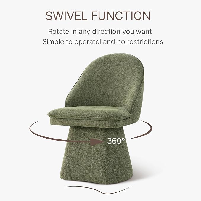 KISLOT Swivel Dining Chairs Modern Desk Chair Upholstered Linen Fabric Side Chair for Kitchen Dining Room Bedroom,Moss Green,2 Box