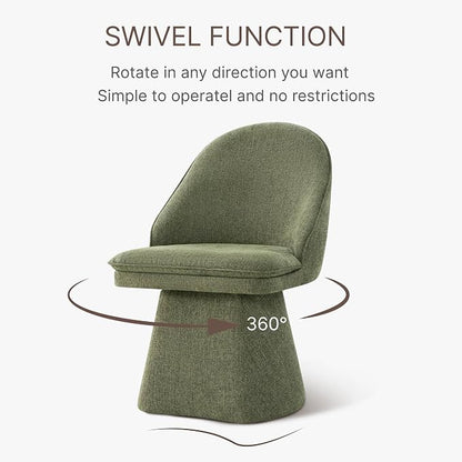 KISLOT Swivel Dining Chairs Set of 1, Upholstered Mid Century Modern Deskchair with Round Back, Linen Fabric Kitchen Chairs for Dining Room, Bedroom, Dressing Room, Green