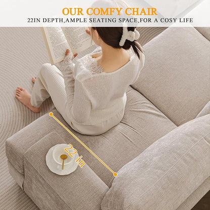85'' L Shaped Couch with Armrest Organizer,3 Seats Sofas with Movable Ottoman,Comfy Sectional Sofa with Thick Cushion,Chenille Sectional Couches for Living Room,Bedroom,Apartment,Home Furniture,Khaki