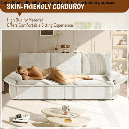 94.5" Pull Out Couch King Size, Futon Sofa Bed, 3-in-1 Convertible Sleeper Sofa Bed with Cushion Armrest, Modern Corduroy Loveseat Couches for Living Room, Small Space, Apartment, Beige
